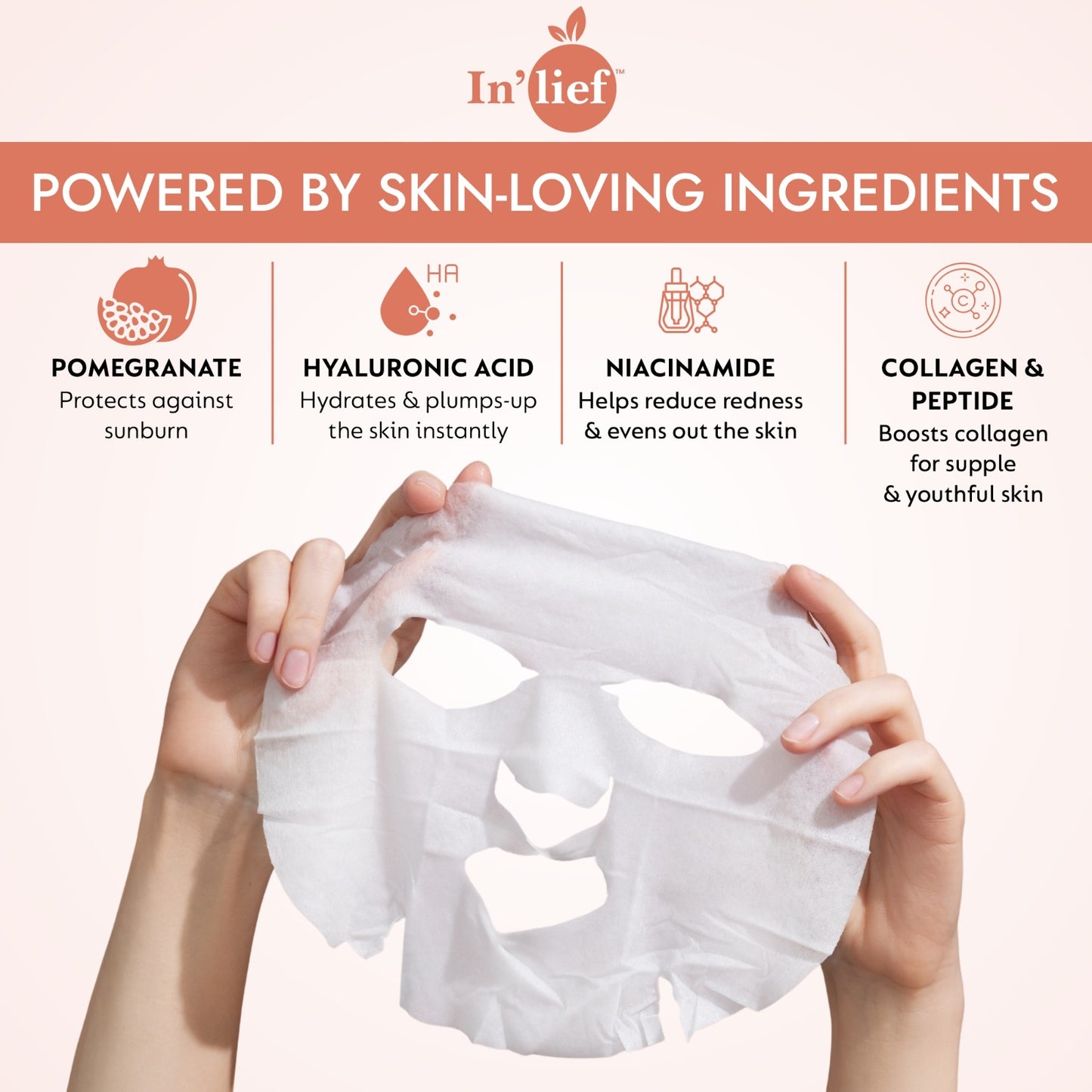 In'Lief Sheet Mask Pack of 2 - 25ml | Niacinamide | Salicylic Acid | Rich in Peptides & Collagen