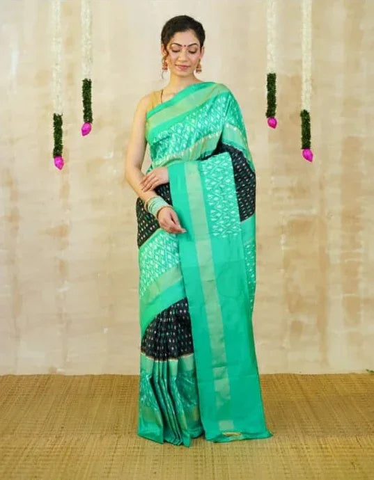 POCHAMPALLY IKAT SILK BLACK SARI - pochampallysarees.com