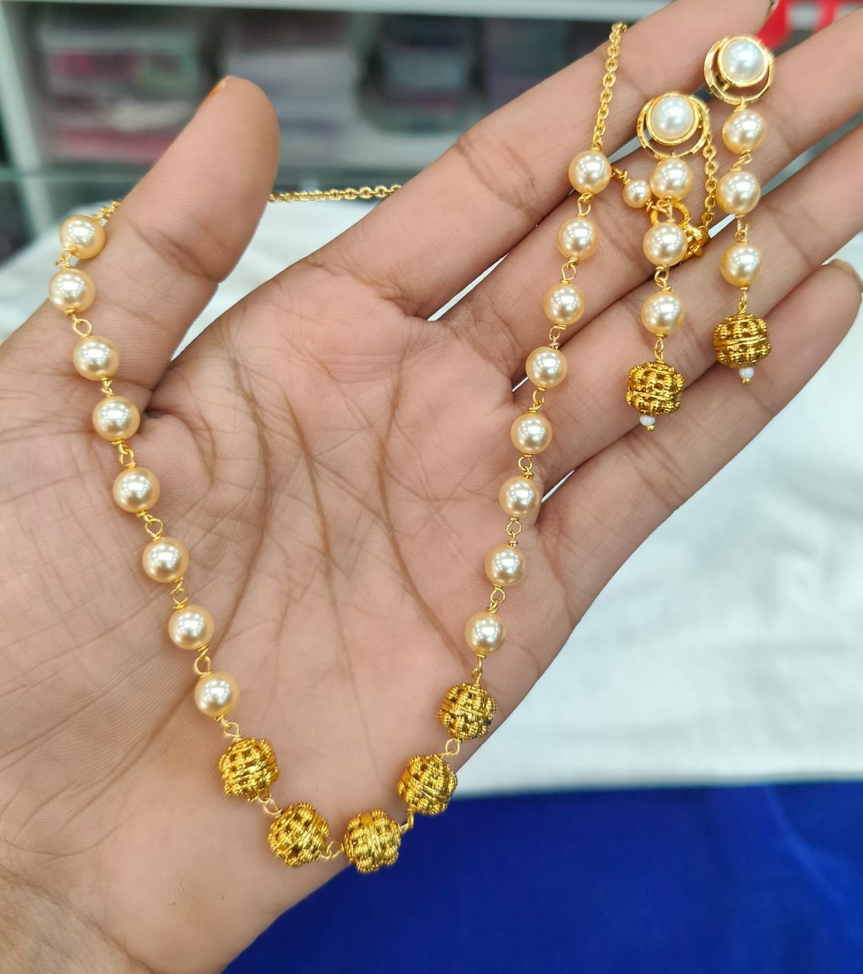 Handmade Swarovski Mala and nakshi balls with eartops