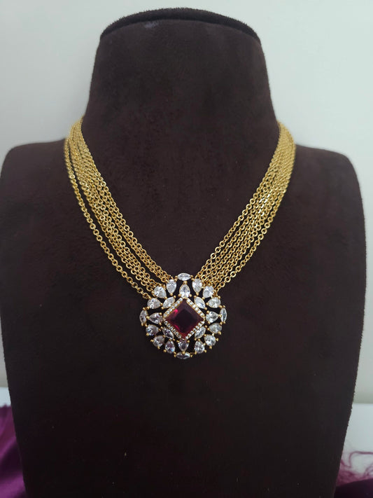 Chandraharam neck chain pink mix red stone