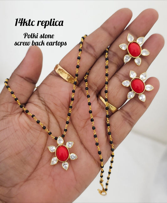 14 karat replica with pagadam poliki stone screw back eartops