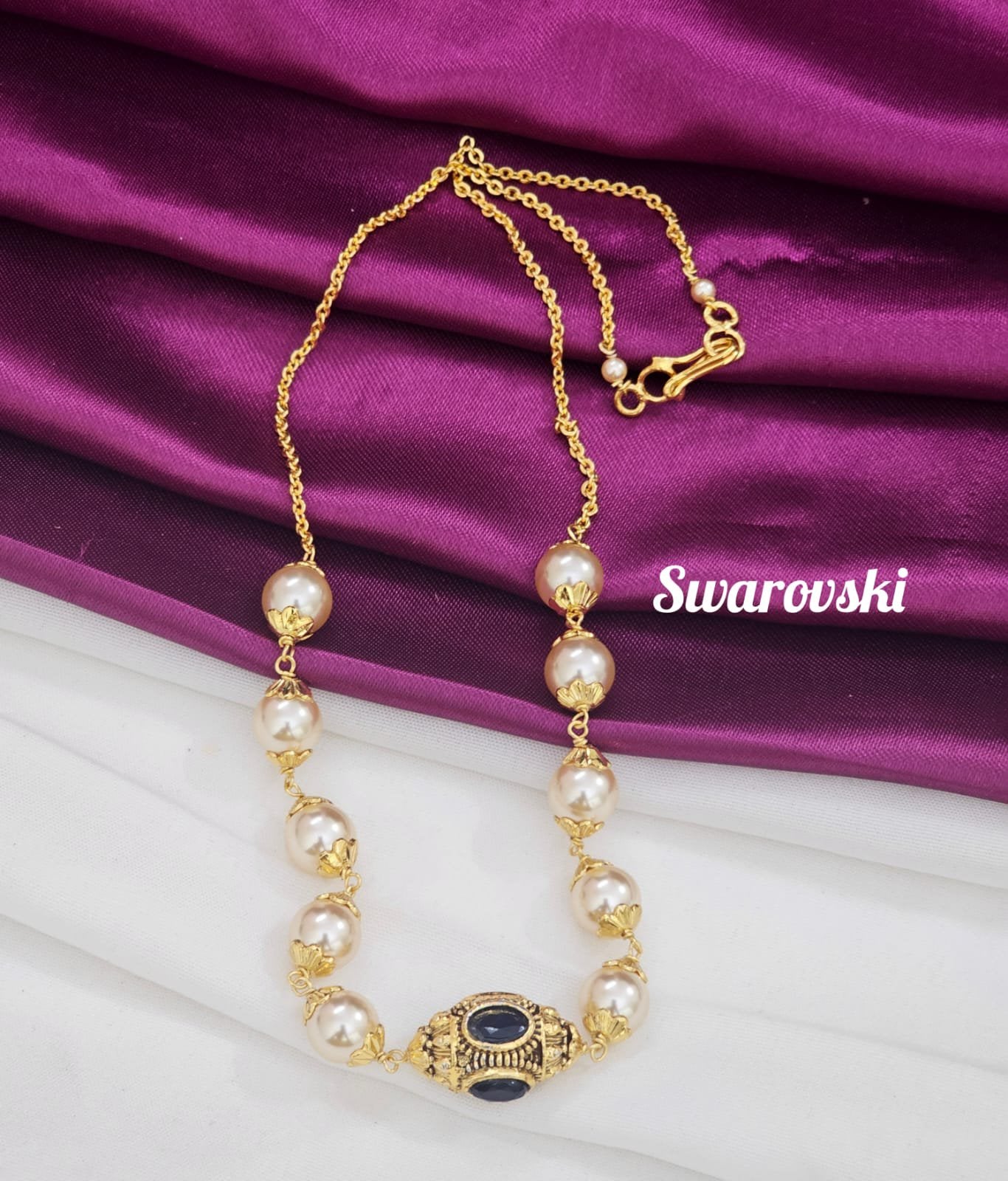 Handmade Swarovski Mala with black stone nakshi ball 399 free shipping