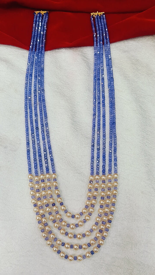 Real Beads with Swarovski pearls 5 Lines Handmade Blue