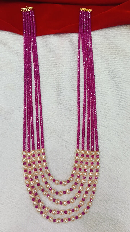 Real Beads with Swarovski pearls 5 Lines Handmade pink