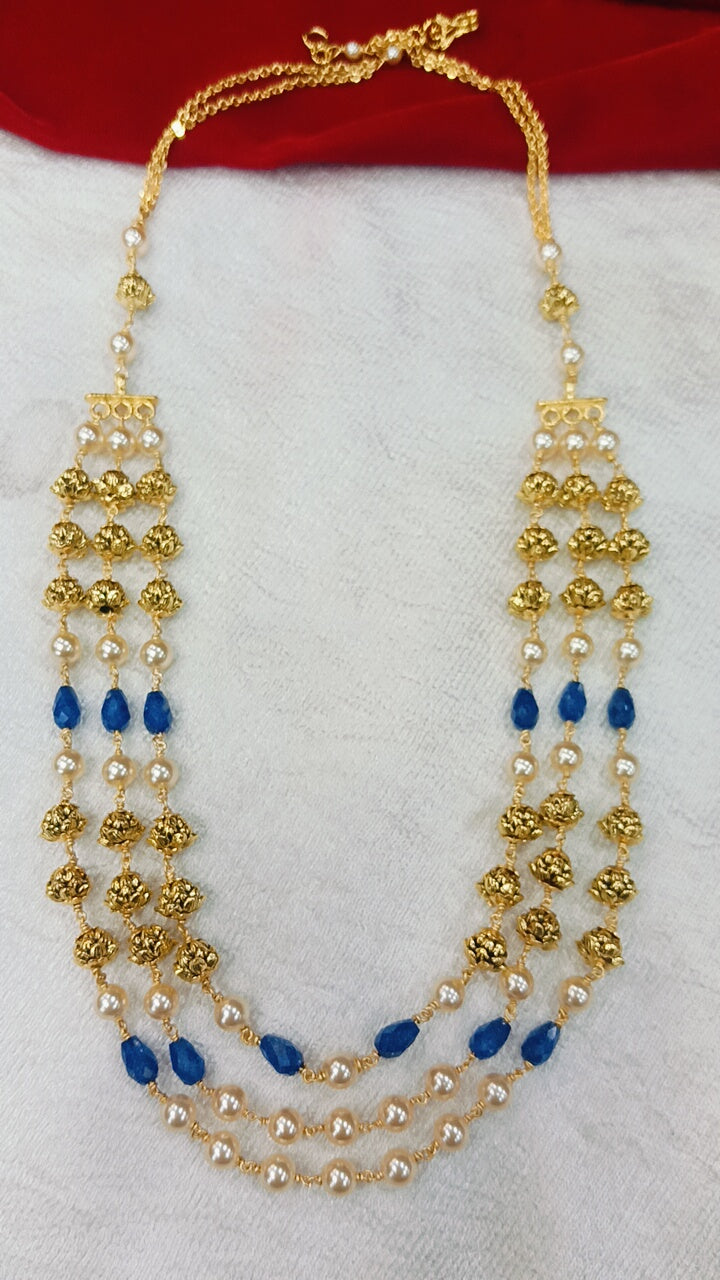 swarovski pearls with Blue Drops and Nakshi Balls Handmade