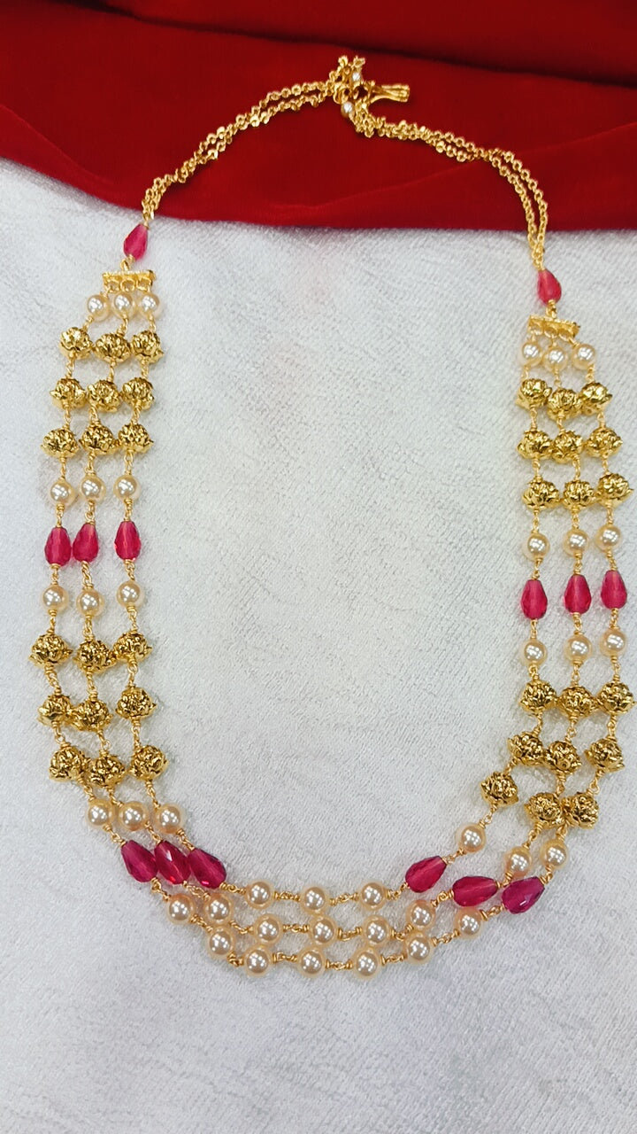 swarovski pearls with Pink Drops and Nakshi Balls Handmade