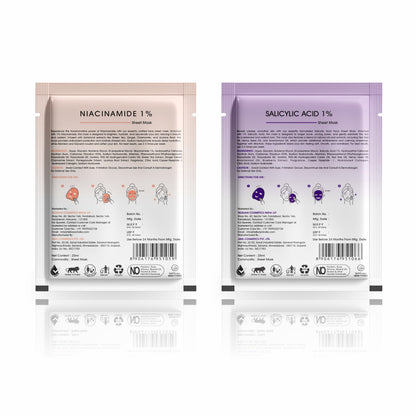 In'Lief Sheet Mask Pack of 2 - 25ml | Niacinamide | Salicylic Acid | Rich in Peptides & Collagen