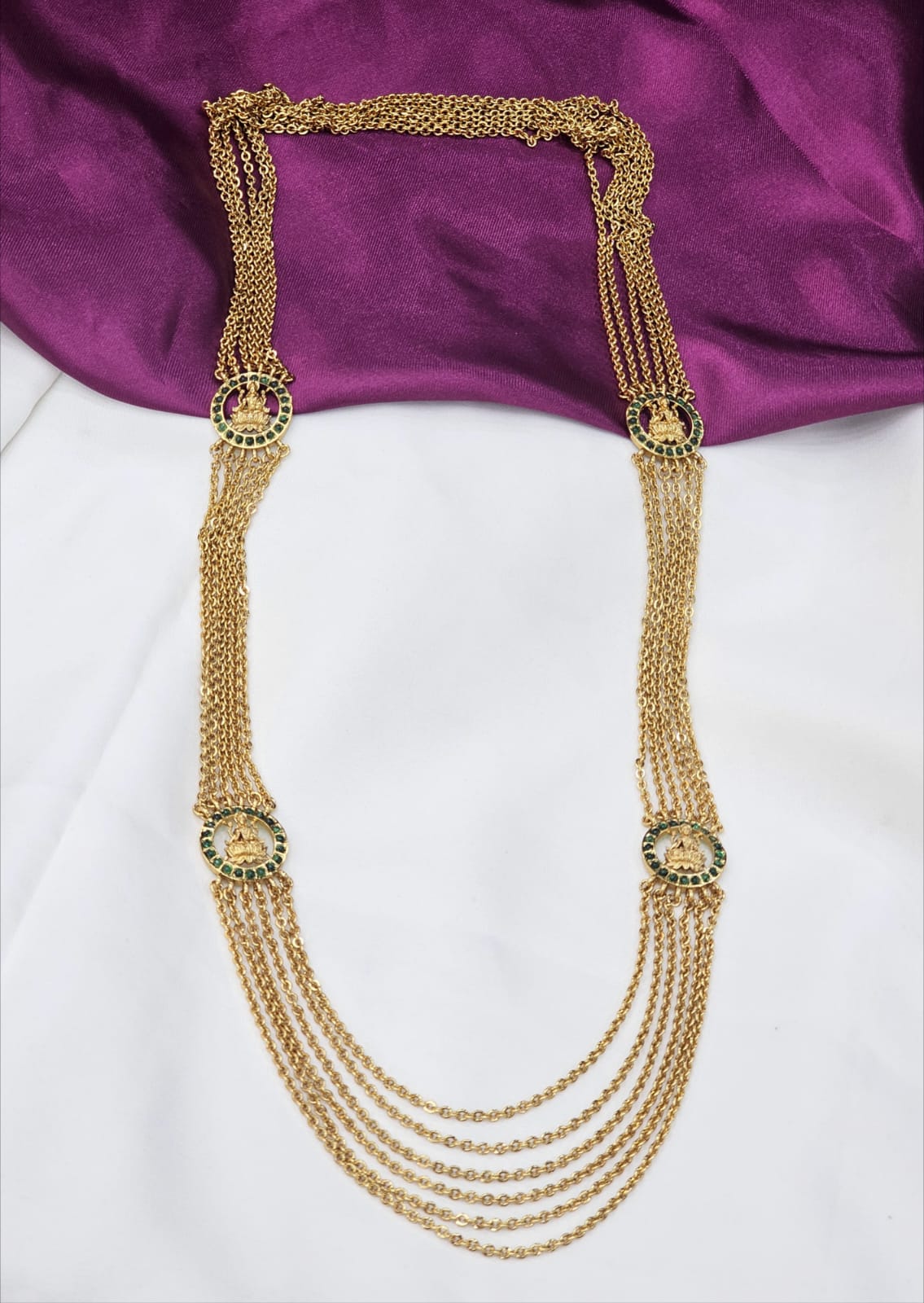 Antique gold chandraharam green stone just 699