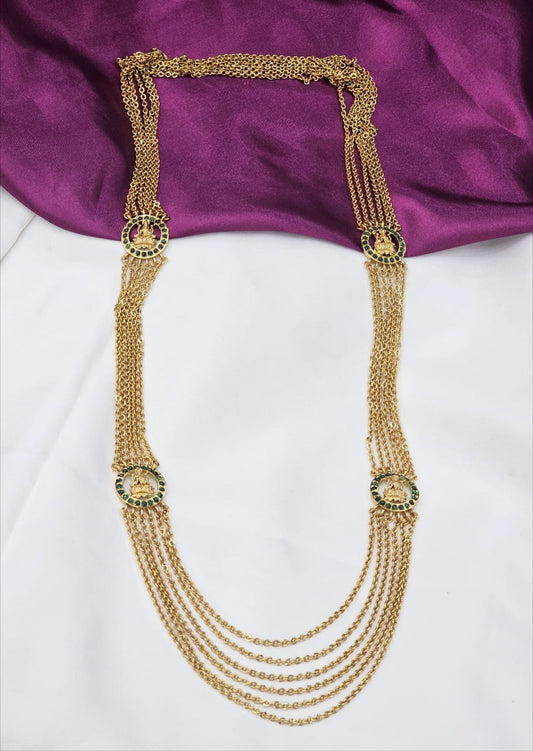 Antique gold chandraharam green stone just 699