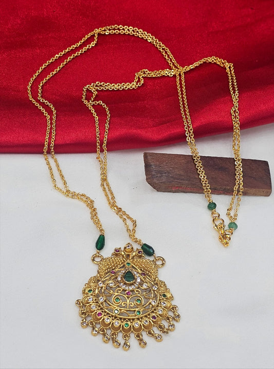 Long chain with green stone locket just 699