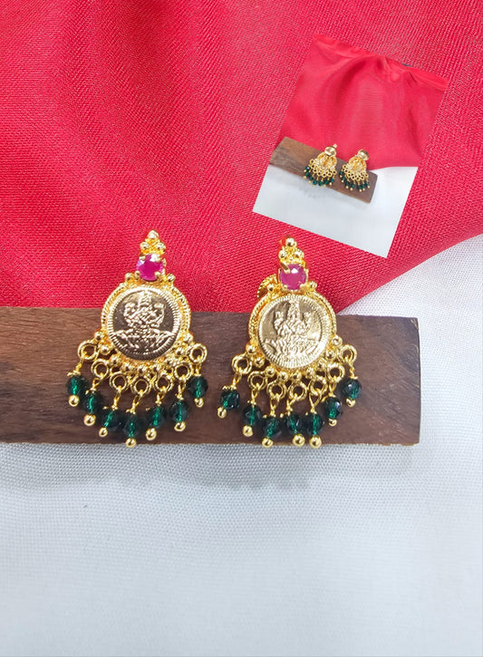 Micropolish Laxmi studs customized with green beads just 299