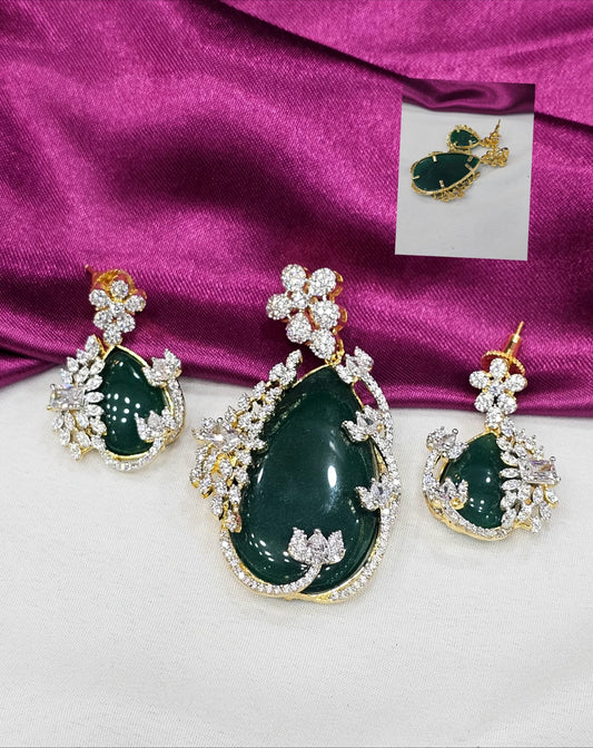 Diamond replica pendant with  green colour eartops just 1699