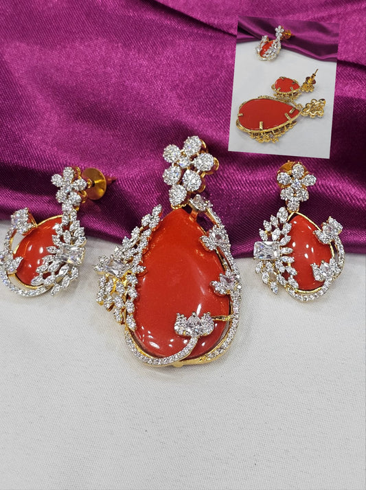 Diamond replica pendant with red colour eartops just 1699