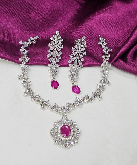 Diamond replica neck set with pink stone just 1399