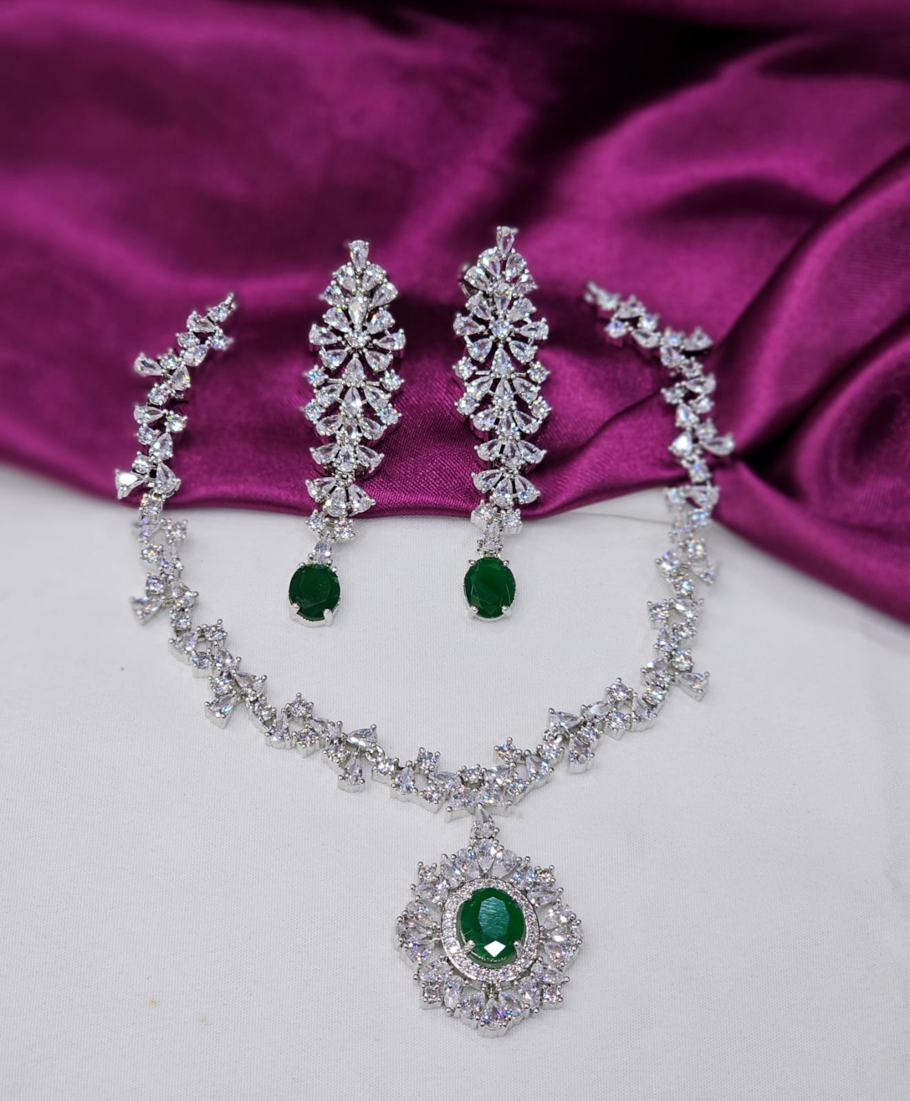 Diamond replica neck set with green stone just 1399