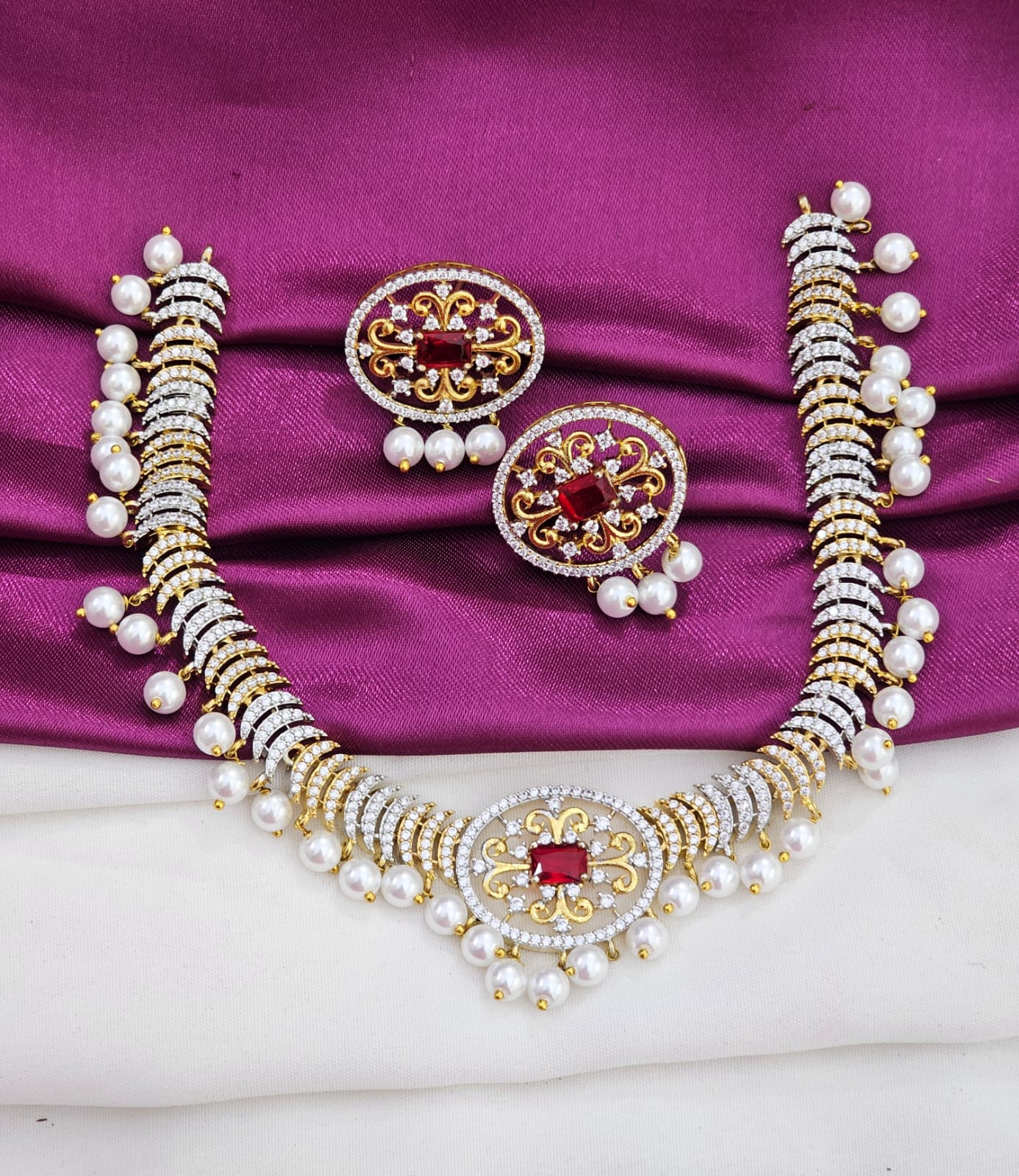 Gj Dimond neck set with pink stone just 1599