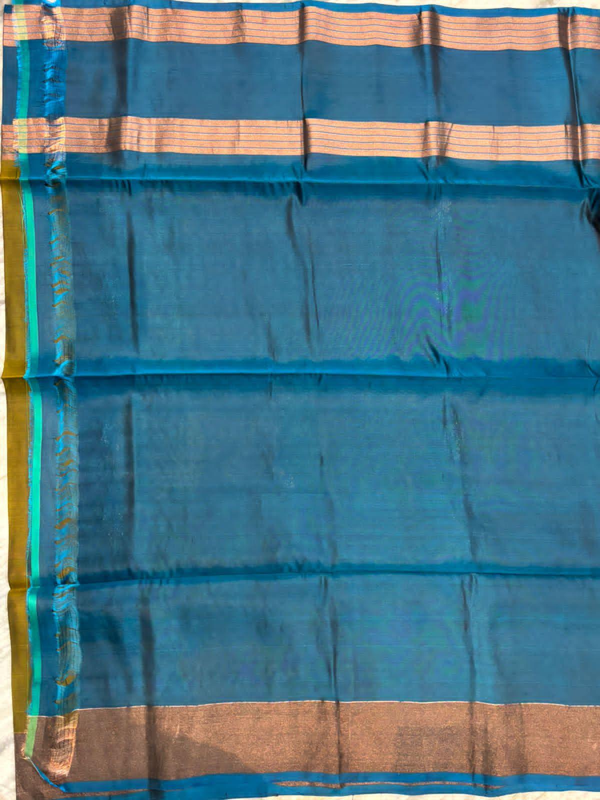Premium Pure Soft Silk Saree in Teal Green with Olive Zari Brocade Pallu | Traditional Festive & Wedding Wear - pochampallysarees.com