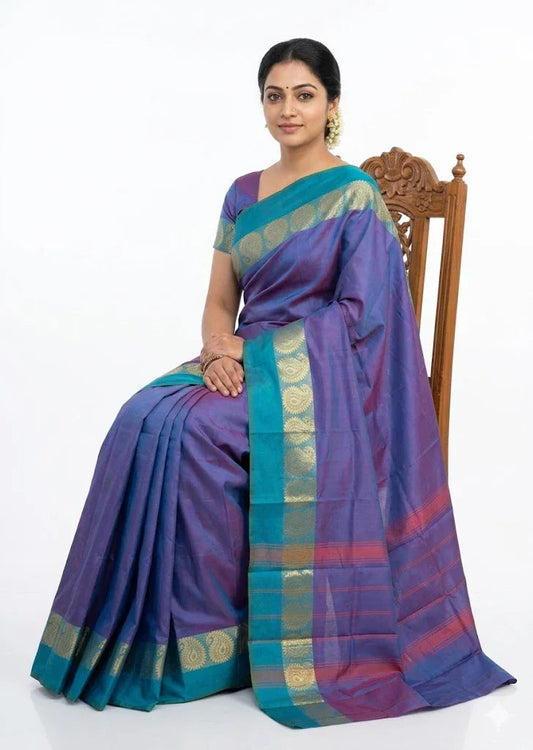 PURE NARAYANPET COTTON PLAIN SKY BLUE - pochampallysarees.com
