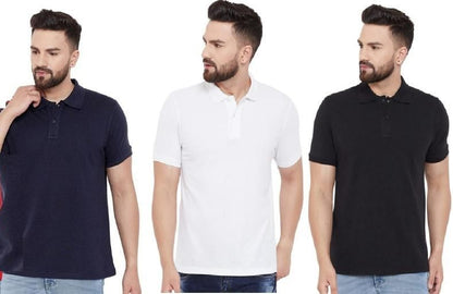 Cotton Matty Solid Half Sleeves Mens Polo Neck T-Shirt Pack Of 3