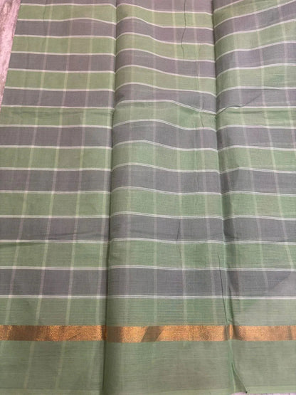 MANGALAGIRI COTTONS BODY CHECKS DESIGNER BORDER ZARI PALLU AND BLOUSE RUNNING - pochampallysarees.com