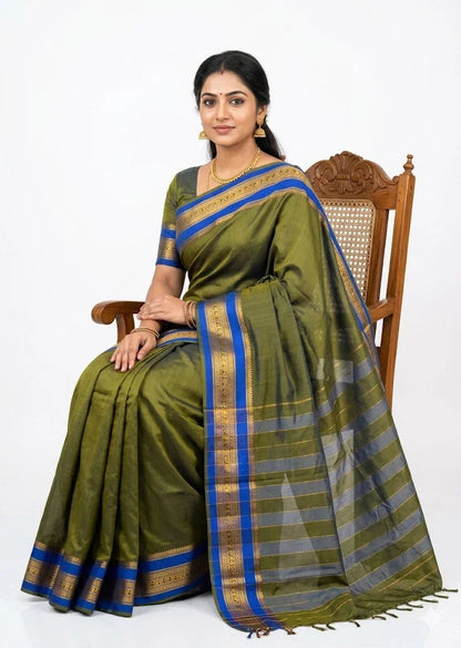 NARAYANPET SAREE OliveGREEN with Pink COLOR ONLINE - pochampallysarees.com