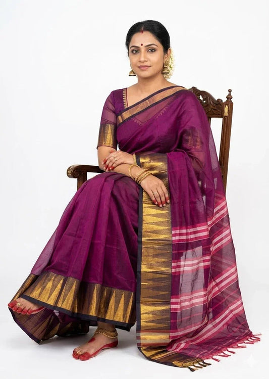 PURE NARAYANPET COTTON MAROON SARI - pochampallysarees.com