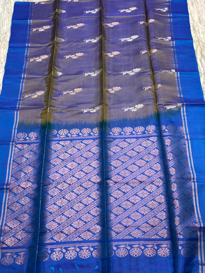 Elegant Dual-Tone Pure Soft Silk Saree with Ananda Blue Border & Blouse | Buy Online - pochampallysarees.com