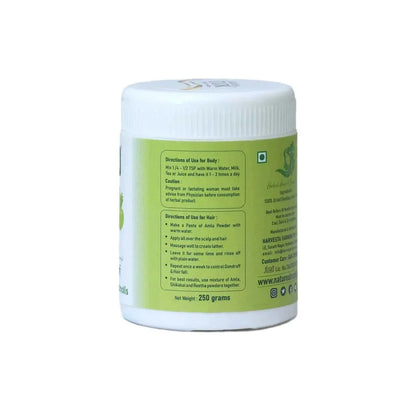 Amla powder product image showing natural greenish-brown powder — authentic amla powder for strengthening roots and reducing hair fall.