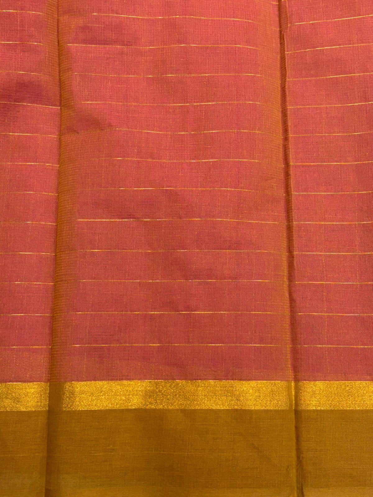 MANGALAGIRI COTTONS BODY PINK CHECKS DESIGNER BORDER ZARI PALLU AND BLOUSE RUNNING - pochampallysarees.com