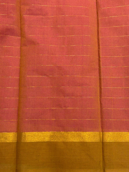 MANGALAGIRI COTTONS BODY PINK CHECKS DESIGNER BORDER ZARI PALLU AND BLOUSE RUNNING - pochampallysarees.com