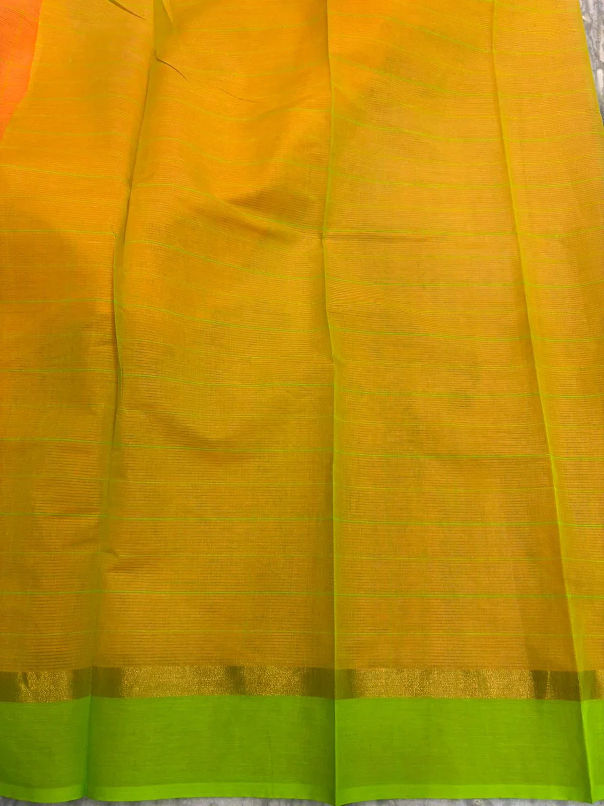 MANGALAGIRI COTTONS BODY ORANGE CHECKS DESIGNER BORDER ZARI PALLU AND BLOUSE RUNNING - pochampallysarees.com
