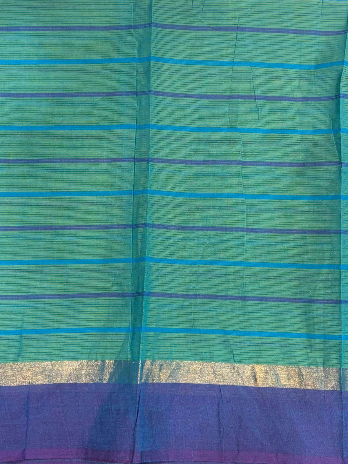 MANGALAGIRI COTTONS BODY PARROT GREEN CHECKS DESIGNER BORDER ZARI PALLU AND BLOUSE RUNNING - pochampallysarees.com