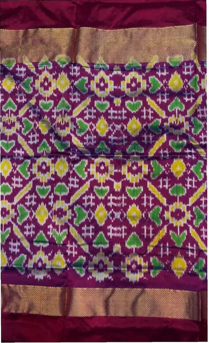 POCHAMPALLY IKKAT SILK MIDDLE PURPLE CHECKS BORDER PALLU AND BLOUSE SAME AS IKKAT DESIGN SARI - pochampallysarees.com