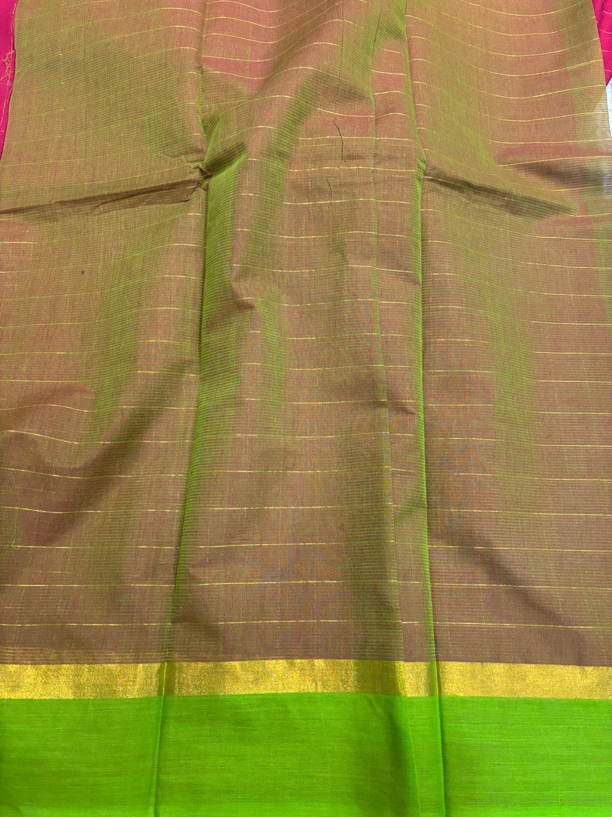 MANGALAGIRI COTTONS BODY RED CHECKS DESIGNER BORDER ZARI PALLU AND BLOUSE RUNNING - pochampallysarees.com