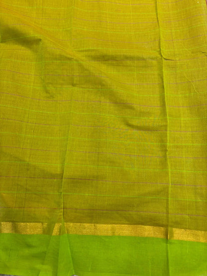 MANGALAGIRI COTTONS BODY BROWN CHECKS DESIGNER BORDER ZARI PALLU AND BLOUSE RUNNING - pochampallysarees.com