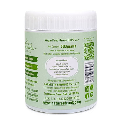 Nature’s Trunk sorrel pickle jar back label with storage instructions and details, buy sorrel pickle online