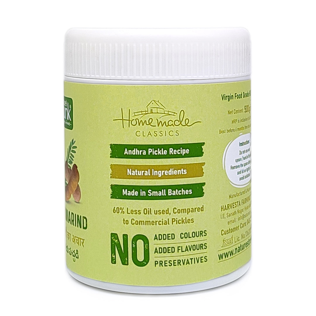 Tamarind pickle jar highlighting homemade Andhra recipe with natural ingredients, buy tamarind pickle online
