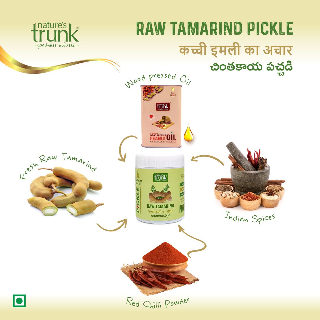 Raw tamarind pickle prepared with fresh tamarind, wood pressed oil and Indian spices, buy tamarind pickle online