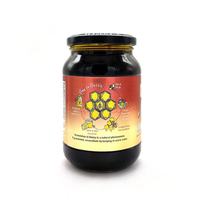 Wild forest honey in a jar showing rich golden depth, pure organic sweetness for healthy daily use