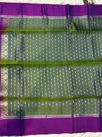 Elegant Green & Purple Pure Soft Silk Saree with Rich Zari Pallu - pochampallysarees.com