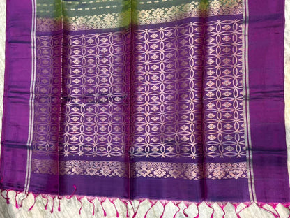 Elegant Green & Purple Pure Soft Silk Saree with Rich Zari Pallu - pochampallysarees.com
