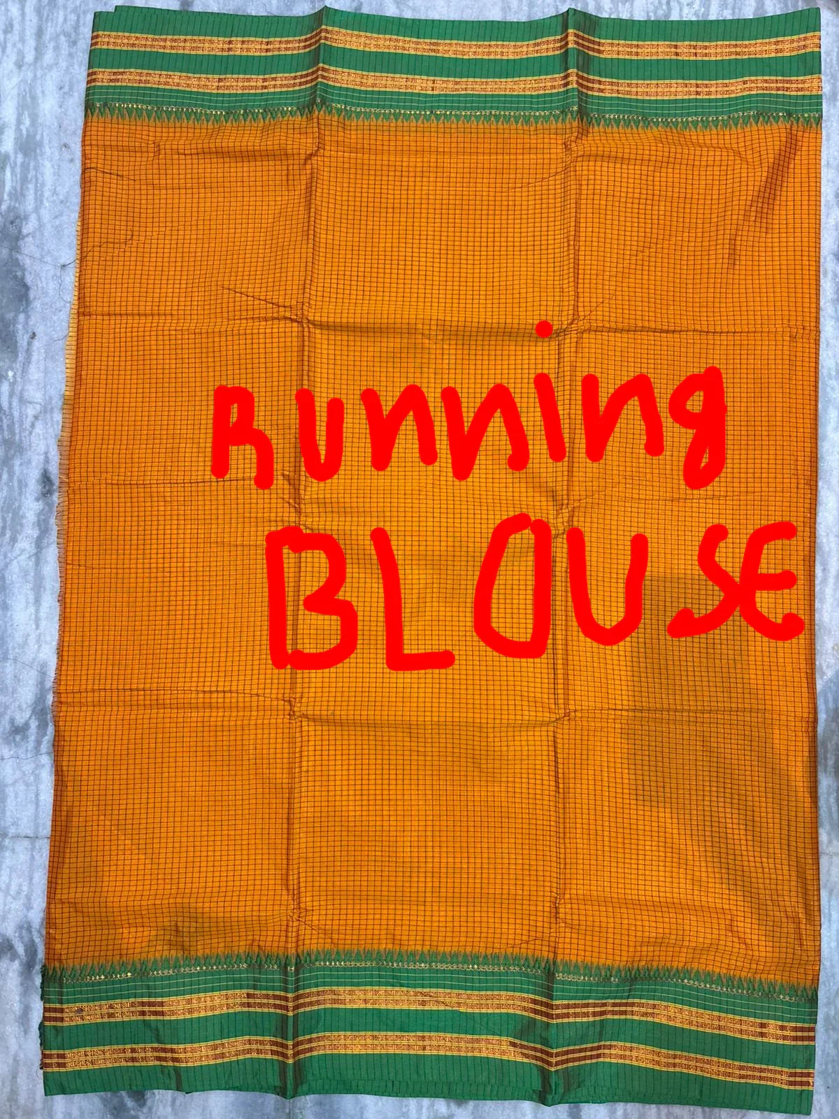 Authentic Mango Yellow & Emerald Green Gadwal Silk Saree | Checkered Handloom Saree with Zari Border - pochampallysarees.com