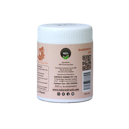 Herbal reetha powder packed fresh — soapnut kumkudu kaya powder ideal for hair wash and scalp care. Buy reetha powder online easily.