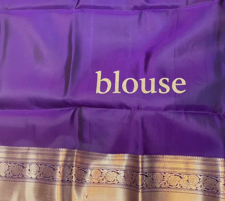 Pure Kanchipuram Pattu Saree – Vibrant Yellow & Purple Handloom Silk with Gold Zari - pochampallysarees.com