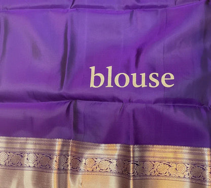 Pure Kanchipuram Pattu Saree – Vibrant Yellow & Purple Handloom Silk with Gold Zari - pochampallysarees.com