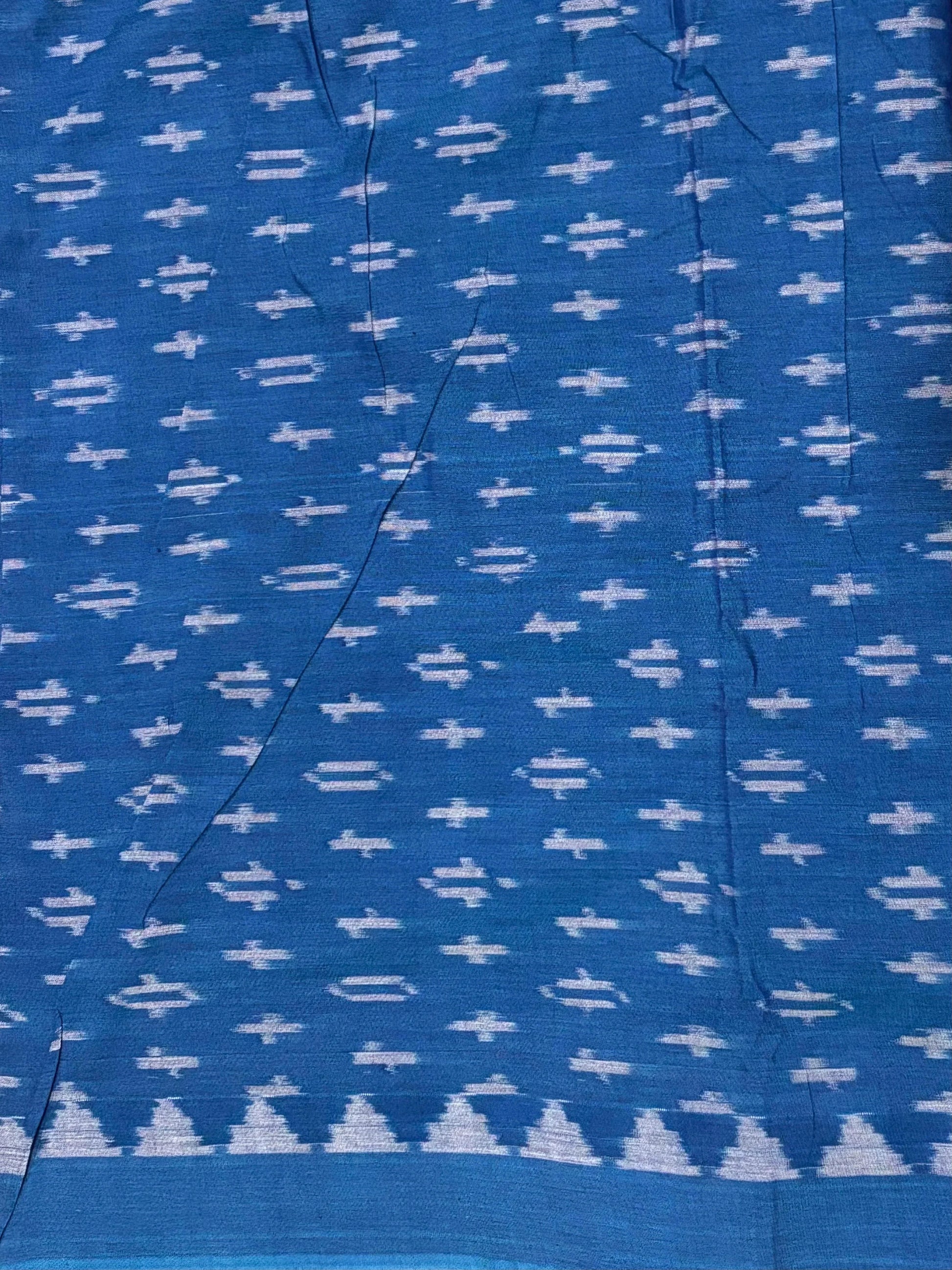 POCHAMPALLY IKKAT COTTON GRAY BODY BORDER BLUE SARI BLUE BLOUSE - pochampallysarees.com