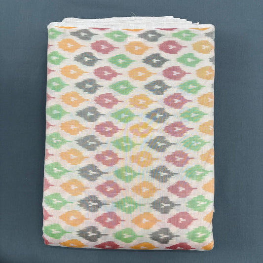 POCHAMPALLY IKKAT SICO CREAM COLOR FABRIC - pochampallysarees.com
