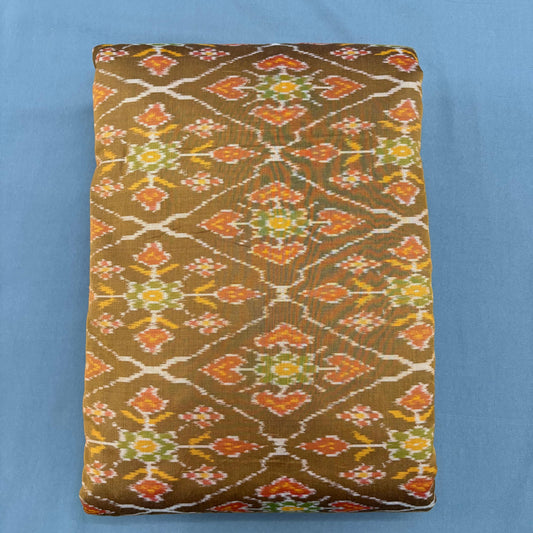 POCHAMPALLY IKKAT SICO BROWN COLOR FABRIC - pochampallysarees.com