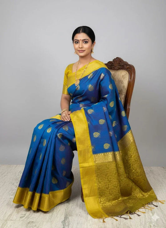 Pure Kuppadam Silk Cotton Saree with Traditional Korvai Zari Border and Rich Pallu - pochampallysarees.com