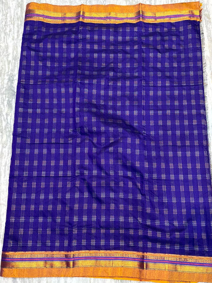 Elegant Royal Blue Kuppadam Pattu Saree with Zari Checks & Vibrant Multi-Color Pallu - pochampallysarees.com